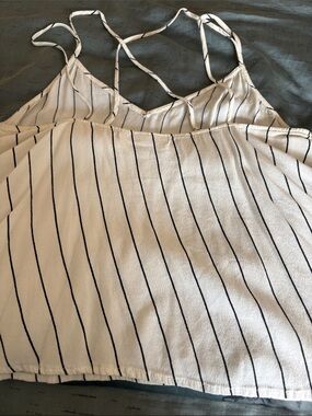 bp White Striped Tank Top with Black Pinstripes